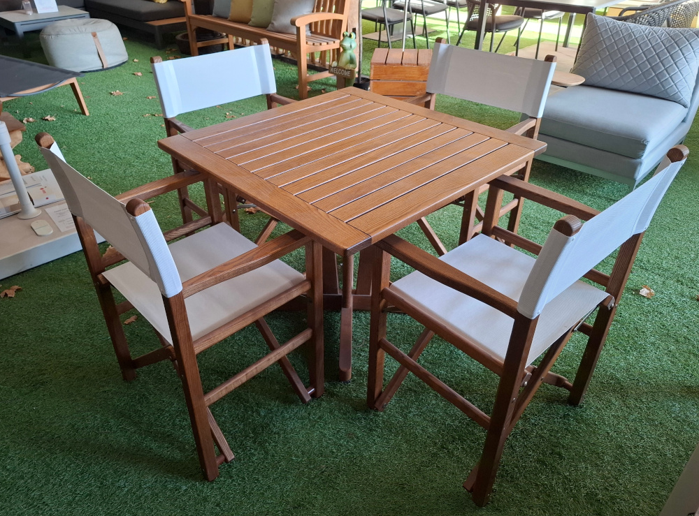 Original italienischer Tischgruppe Regiestuhl Rimini klappbar Walnuss 5-teilig Ausstellungsstück