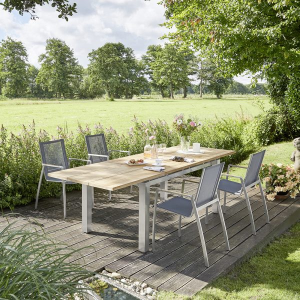 Diamond Garden Levanto Ausziehtisch 220–320×100 cm - 3 Planken / Edelstahl/Recycled Teak Natur