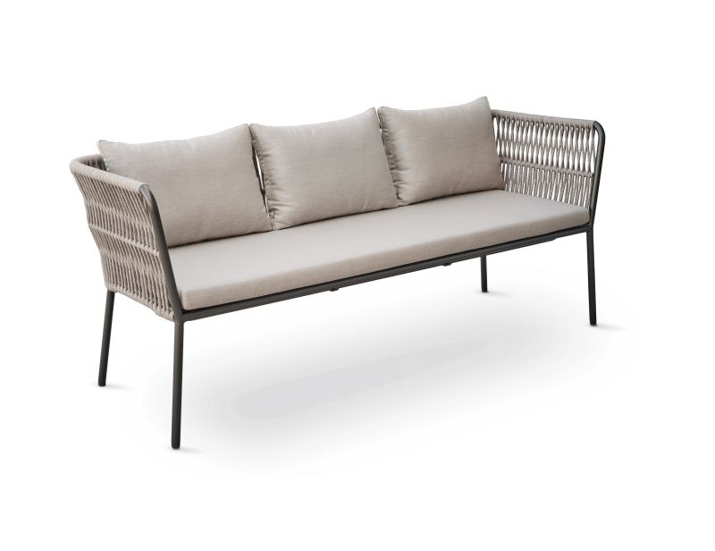 Stern Dining Bank Marla 3-Sitzer mit Armlehnen Aluminium anthrazit Kordel salt Kissen 100% Polyacryl graubraun