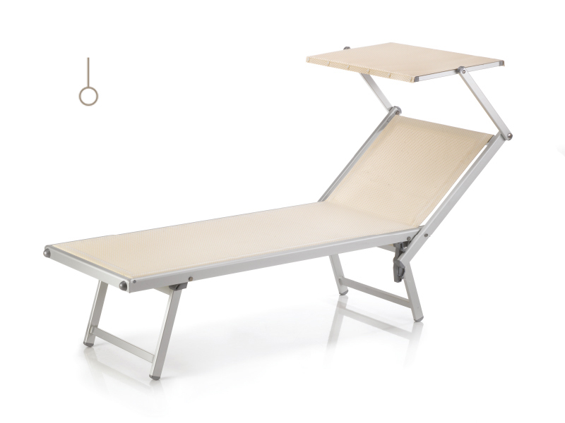 Original italienische Strandliege Jesolo mit Sonnendach weiss melange gelb