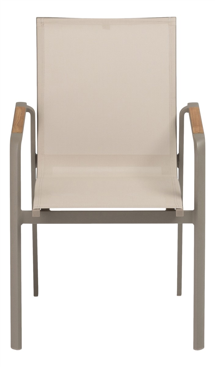 KETTLER DIAMOND Stapelsessel Textilene, Armlehnen Teakholz taupe/Stucco beige