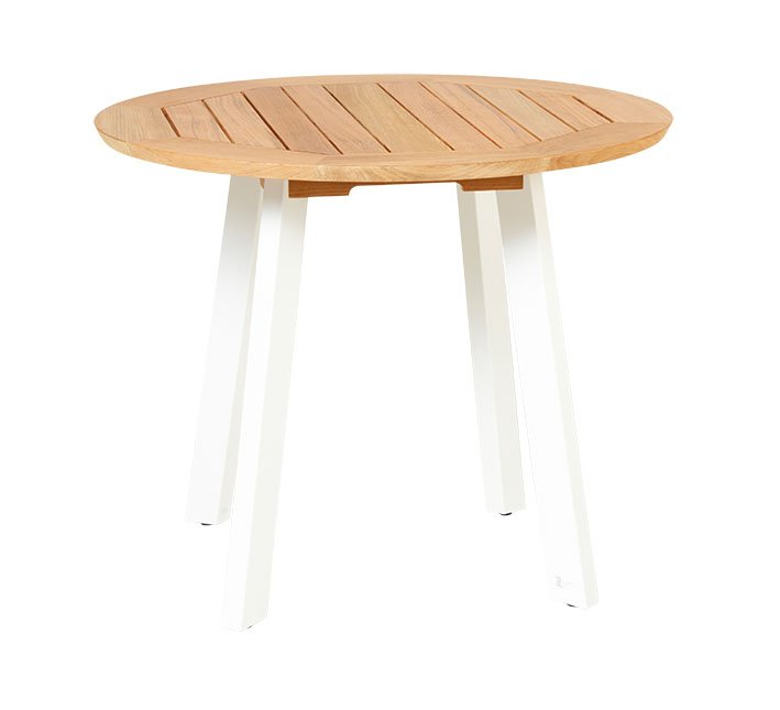 Traditional Teak Gartentisch Diana Ø 95 cm Aluminiumbeine weiß Teakholz