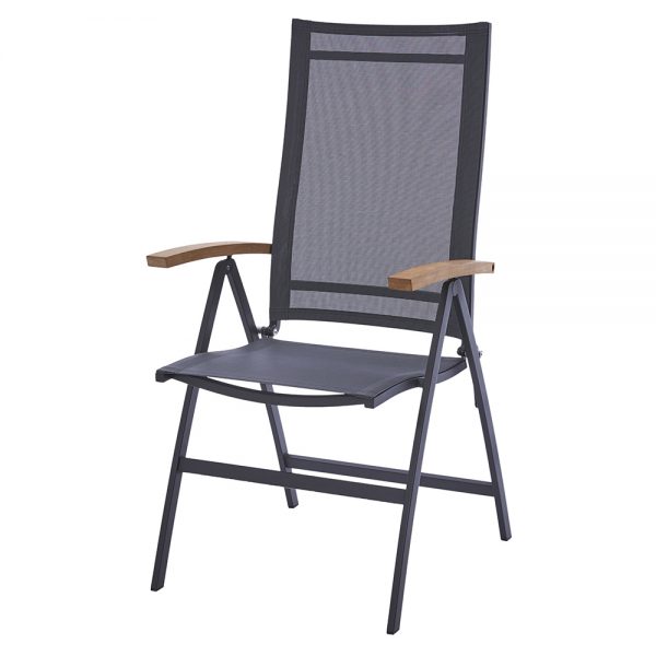 Diamond Garden Valencia Hochlehner Edelstahl-Dunkelgrau - Schwarz/Silber Armlehne Teak 