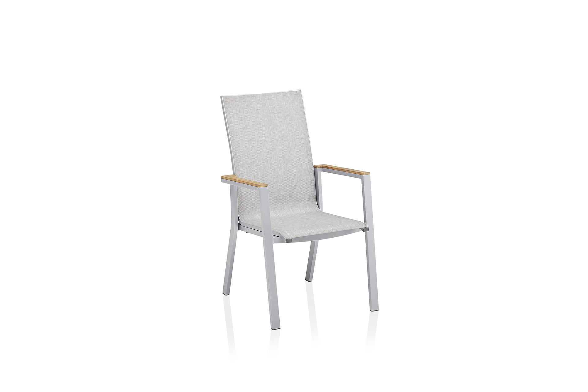 KETTLER RASMUS Stapelsessel mit hoher Rückenlehne, Armlehne Teak, silber/ hellgrau, Aluminium/Outdoorgewebe