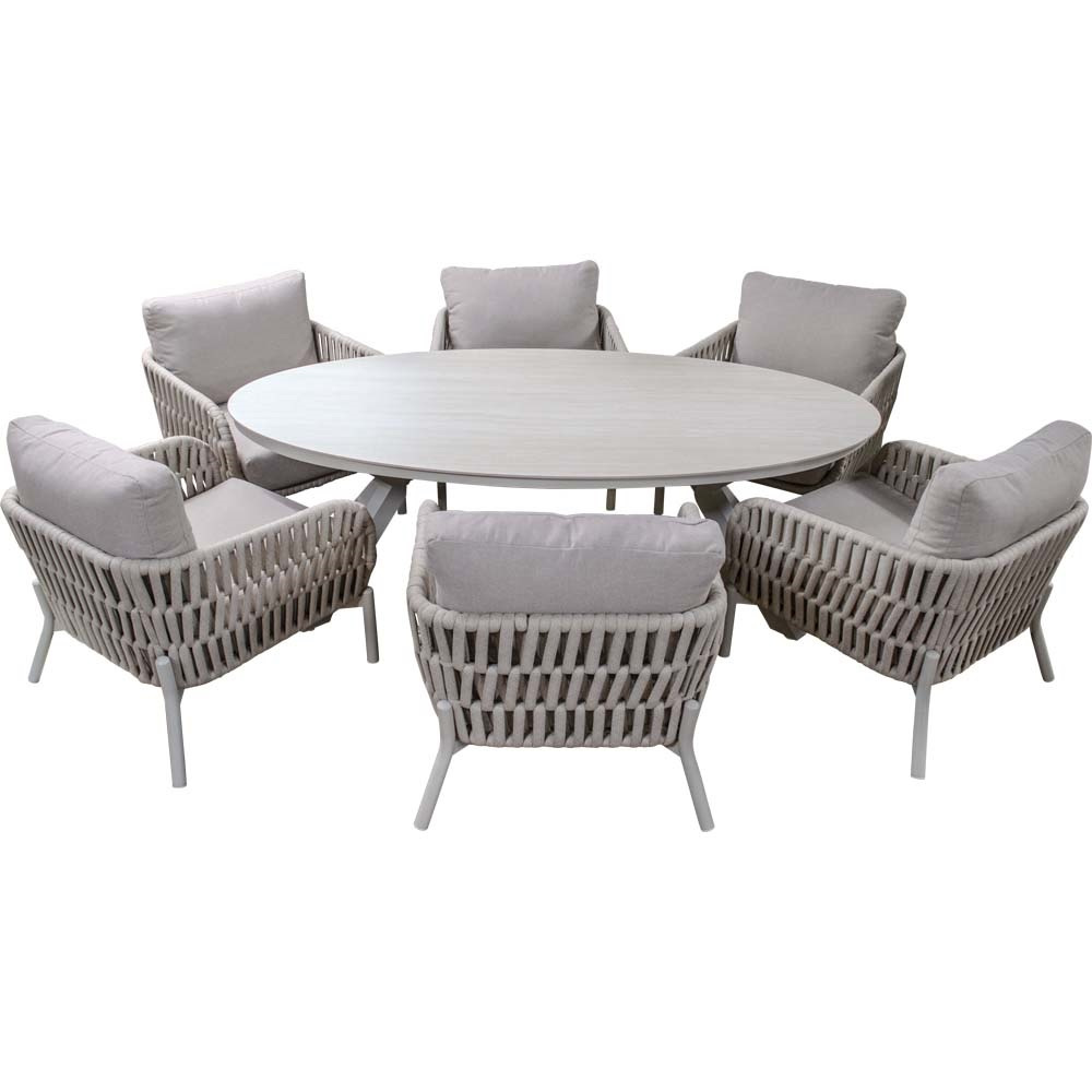 LesliLiving Burgos Low Dining Set matt beige 7-teilig