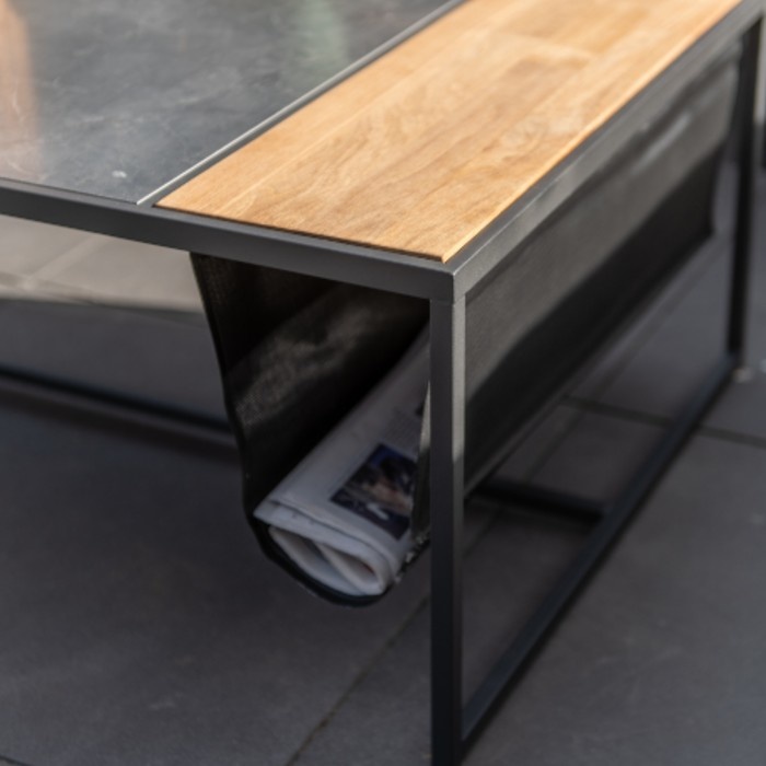4 Seasons Outdoor Atlas Kaffetisch 122 x 62 x 35 cm. Keramik Marmor-Optik / Teak Einsatz