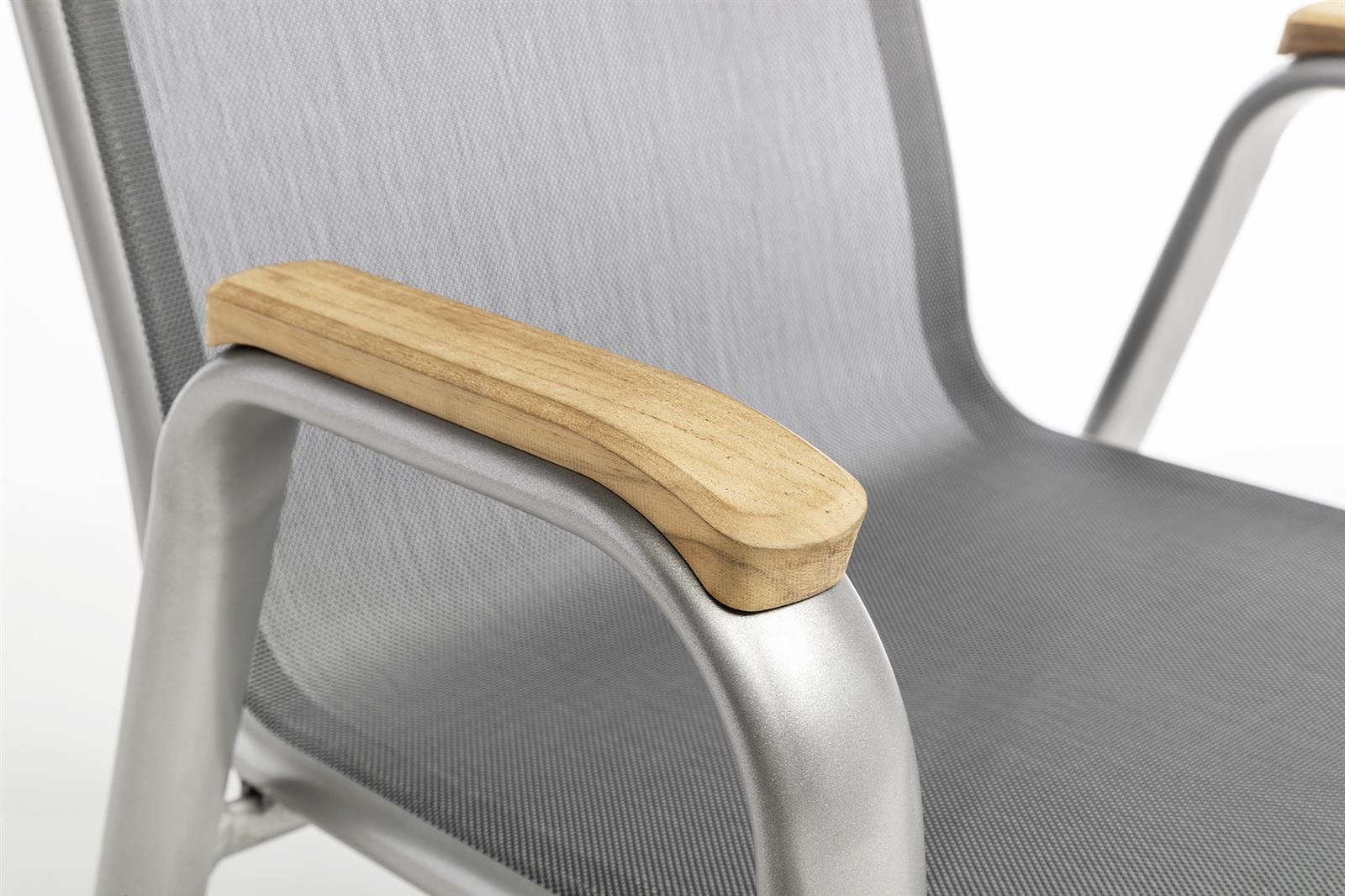 KETTLER CIRRUS Stapelsessel m. Teak- Armlehne kurz Silber/Anthrazit-Grau
