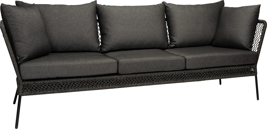 Stern Dining Lounge Odea mit Armlehne Kopfteil beidseitig verstellbar Aluminium schwarz matt Kordel pepper Kissen seidenschwarz
