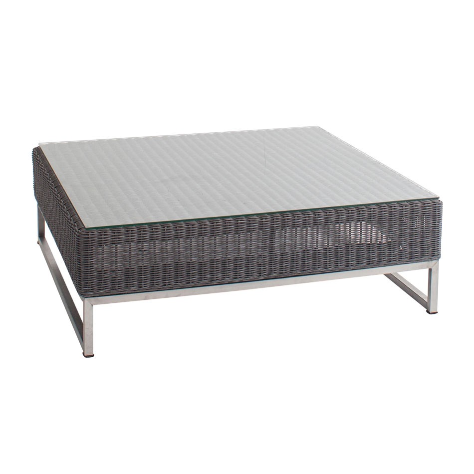 Stern Fontana Beistelltisch 87x87 cm Geflecht Basaltgrau mit Glasplatte