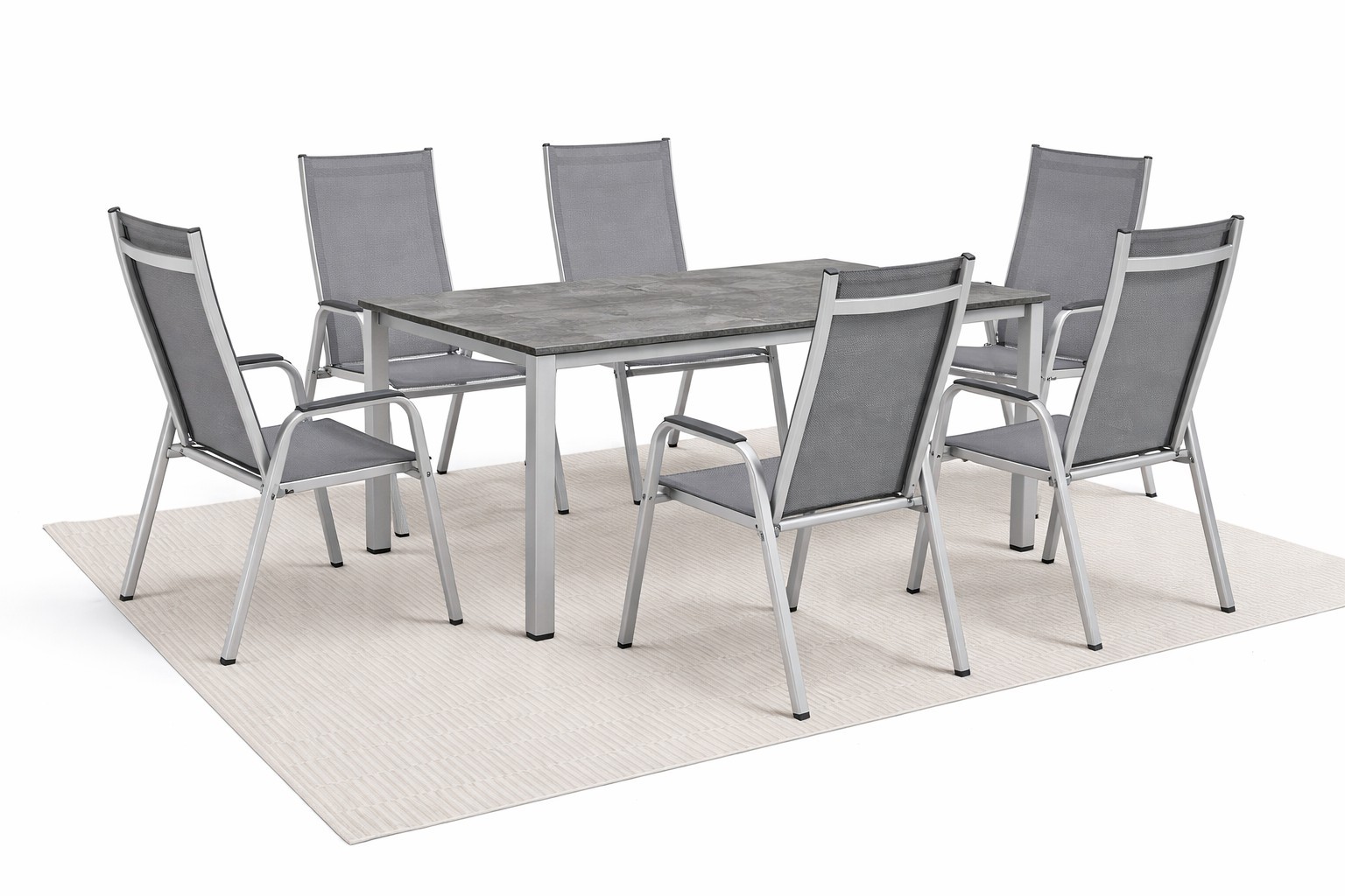 Kettler CIRRUS Silver-Line Tischgruppe 9 teilig inkl. Teppich und Keramikplatte