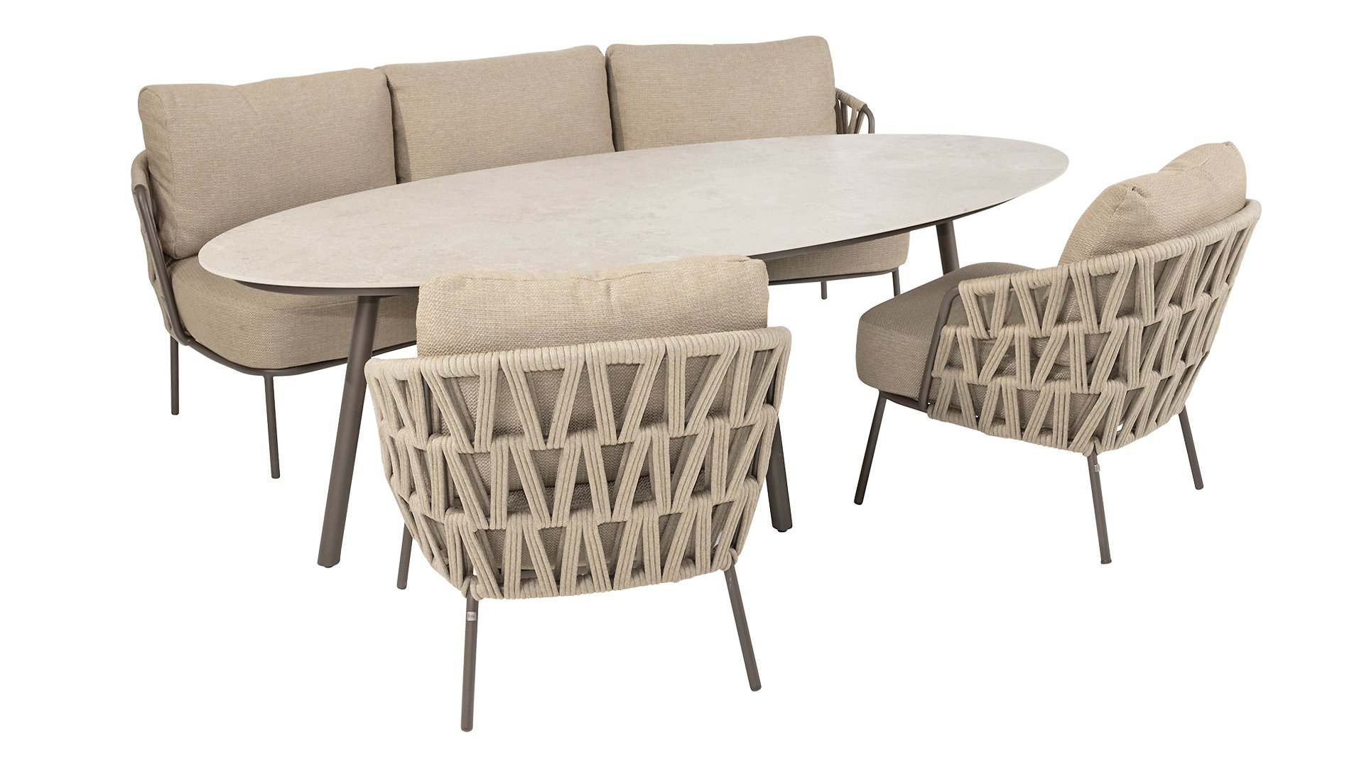 4 Seasons Outdoor Mallorca Dining Bank Low 3-Sitzer mit 4 Kissen Terre/Taupe