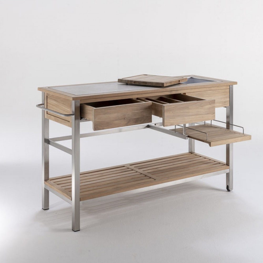 ARCO Quadro Multifunktioneller Servierwagen Teakholz/Edelstahl