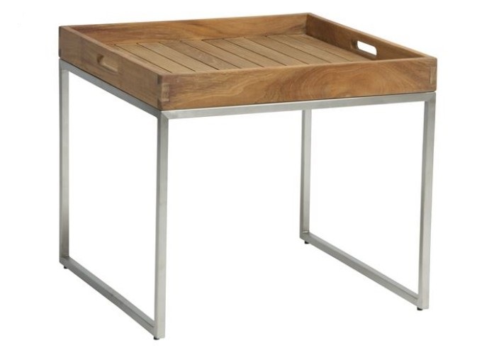 STERN Tabletttisch Edelstahl mit Teak-Tablett 50x50 cm