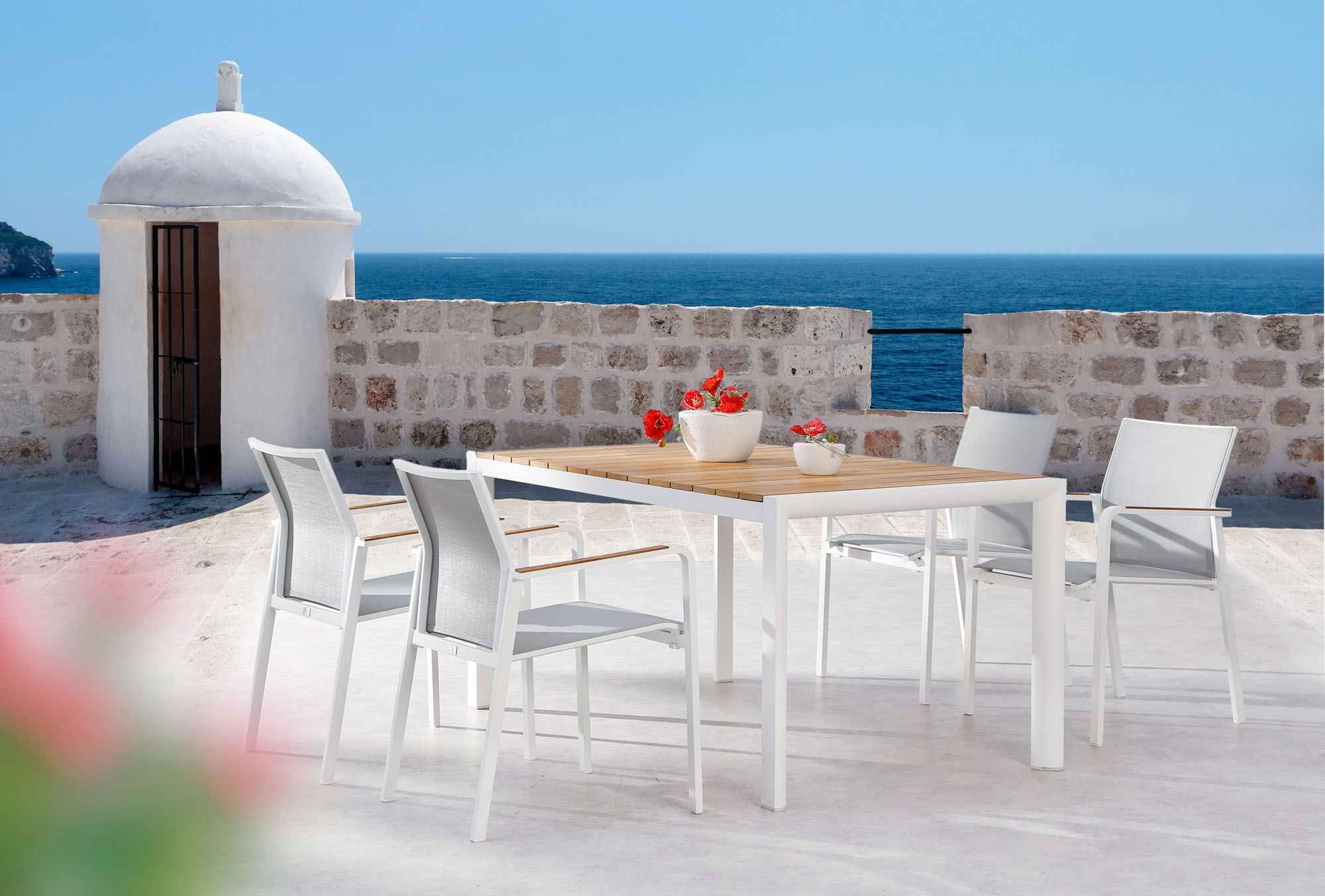 Best Freizeitmöbel Tisch Paros 160x90cm weiss/Teakholz