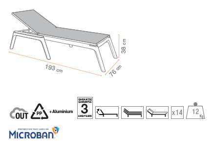 Grosfillex Provence Sonnenliegen Gestell Argile Beige Bezug T54 Beige Sand
