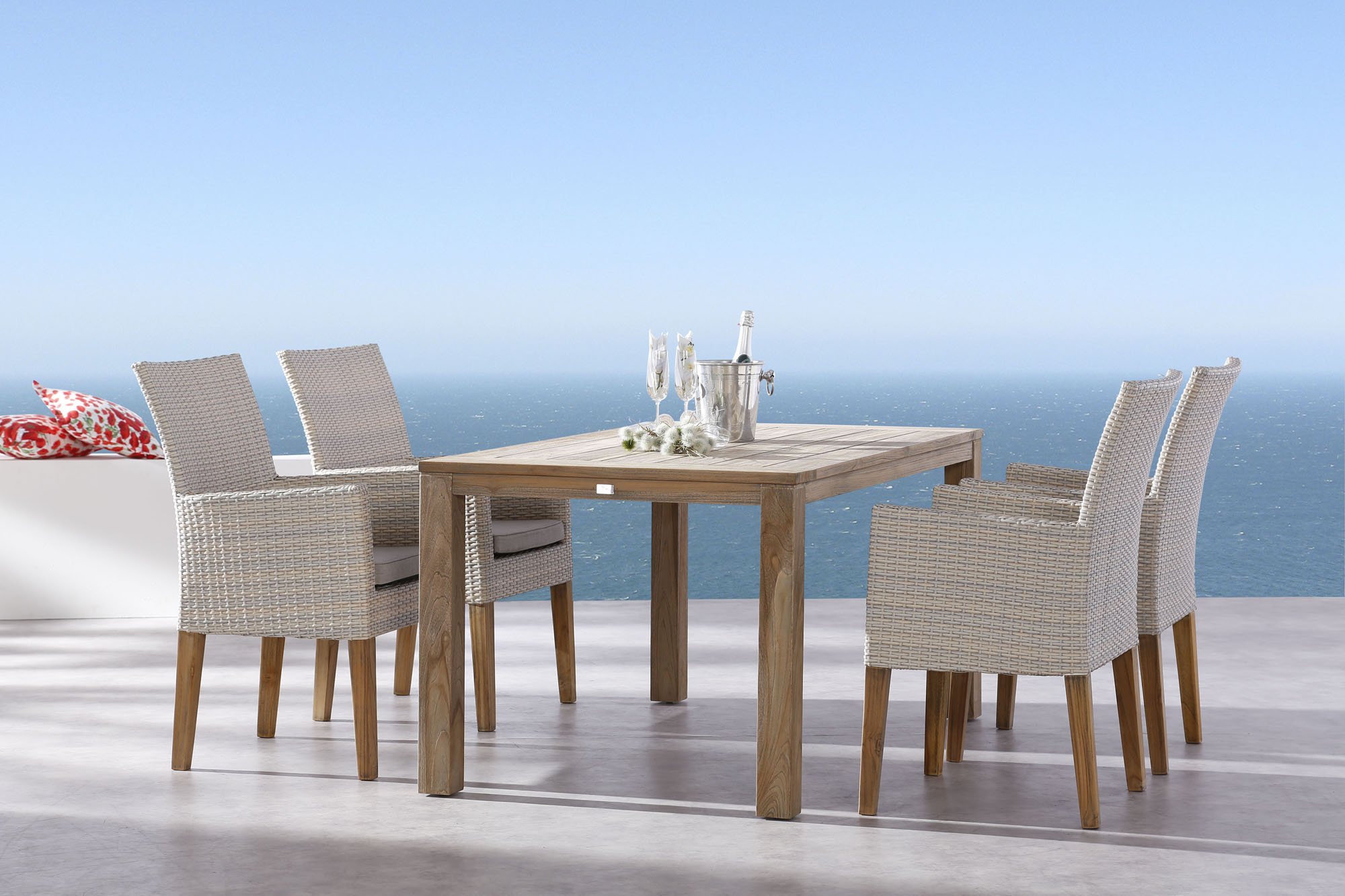 Tischgruppe Pato Polyrattan Teak 5-teilig