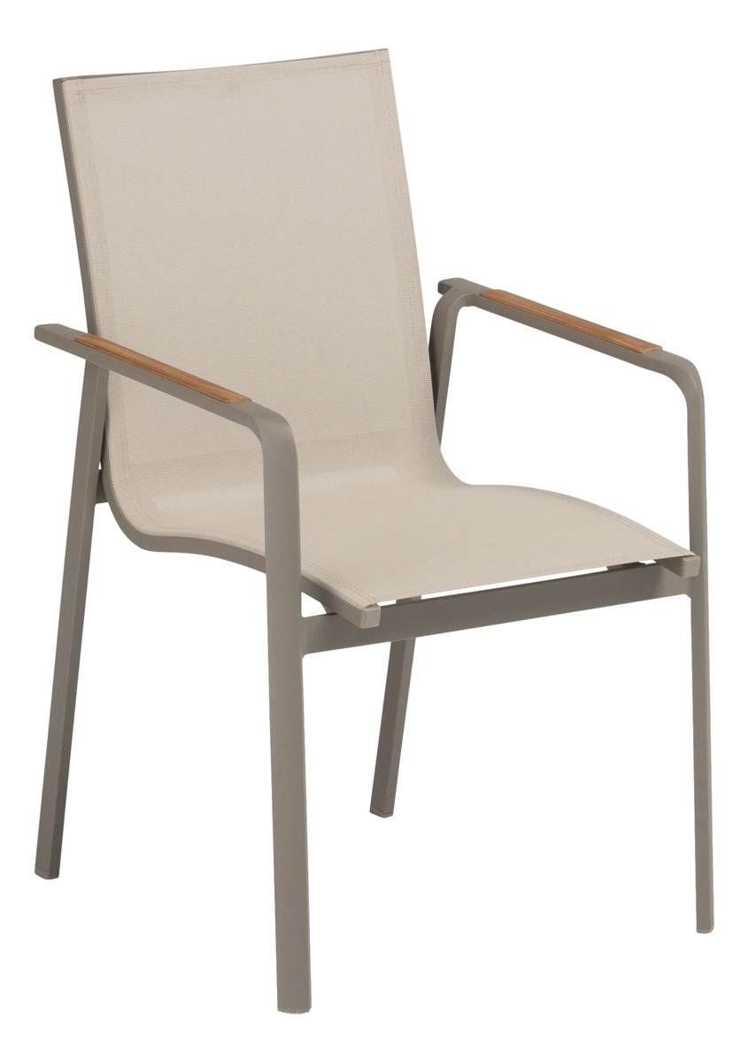 KETTLER DIAMOND Stapelsessel Textilene, Armlehnen Teakholz taupe/Stucco beige