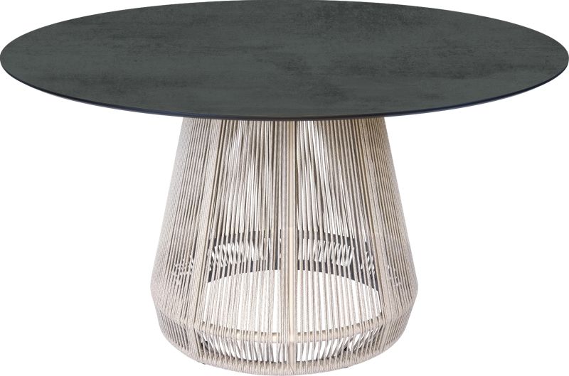 Stern Tisch Rhoda Ø 134 cm Aluminium greige Kordel greige Tischplatte Silverstar 2.0 Zement