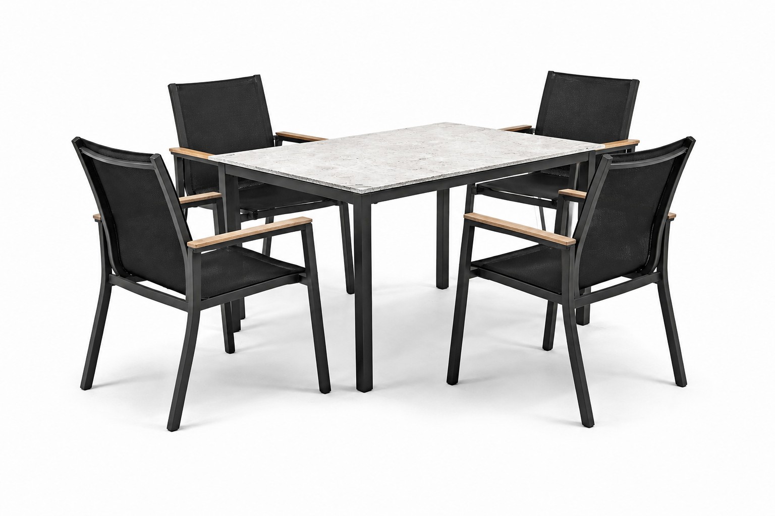 KETTLER RASMUS Tischset anthrazit mit DEKTON Tischplatte 6-teilig Beton weiß