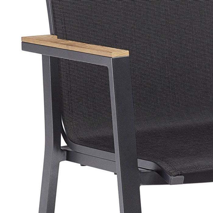 KETTLER RASMUS Stapelsessel mit Armlehne Teak Alu anthrazit/ Textilene charcoa
