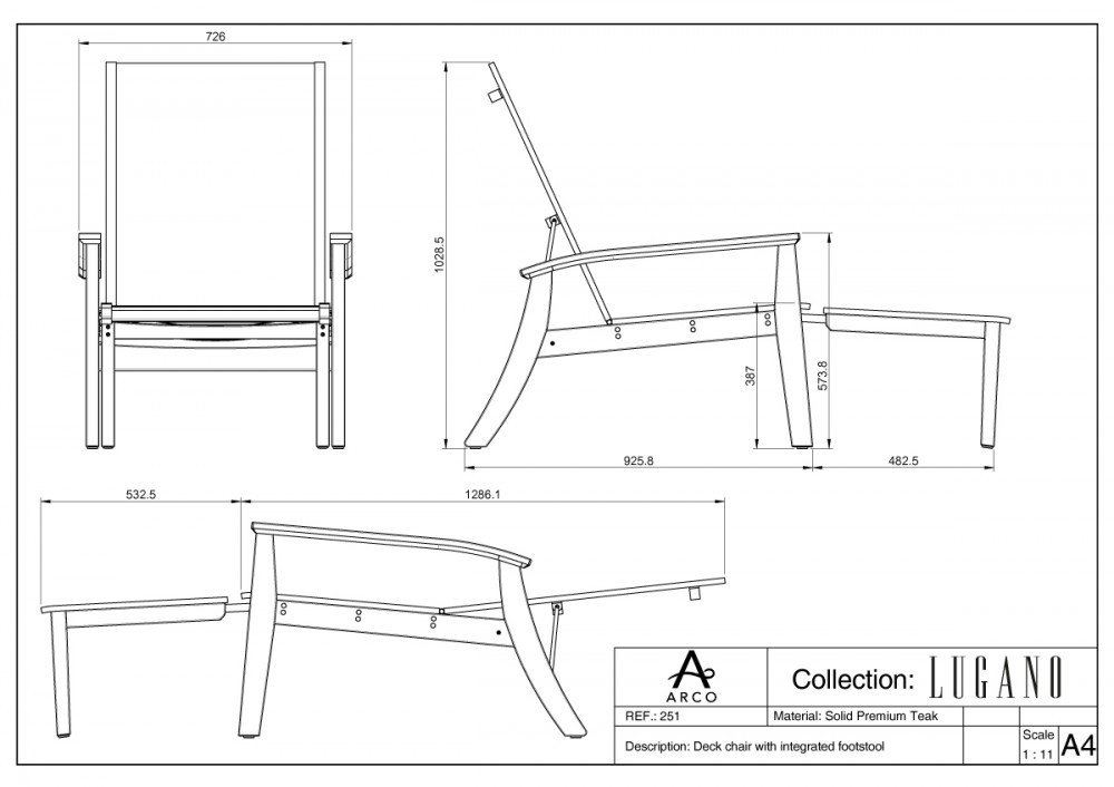 ARCO Lugano Deck Chair mit Fußablage Teakholz