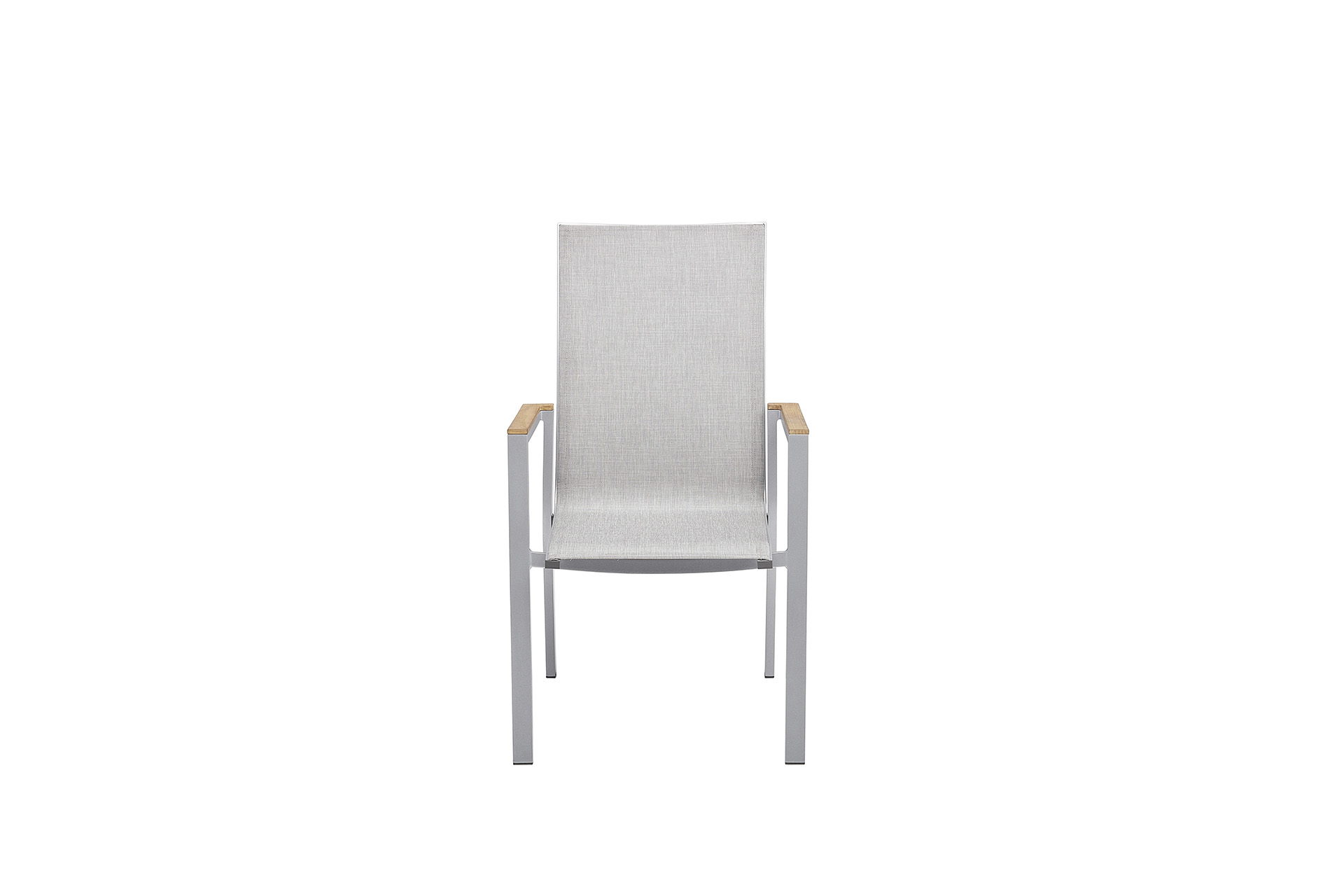 KETTLER RASMUS Stapelsessel mit hoher Rückenlehne, Armlehne Teak, silber/ hellgrau, Aluminium/Outdoorgewebe