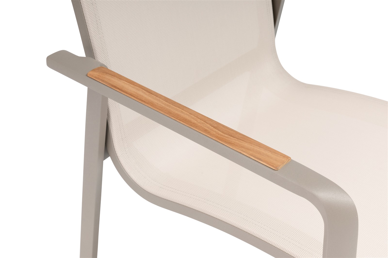 KETTLER DIAMOND Stapelsessel Textilene, Armlehnen Teakholz taupe/Stucco beige