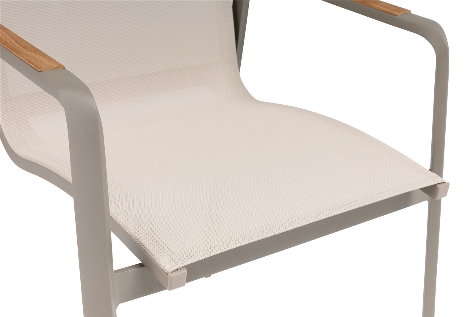 KETTLER DIAMOND Stapelsessel Textilene, Armlehnen Teakholz taupe/Stucco beige
