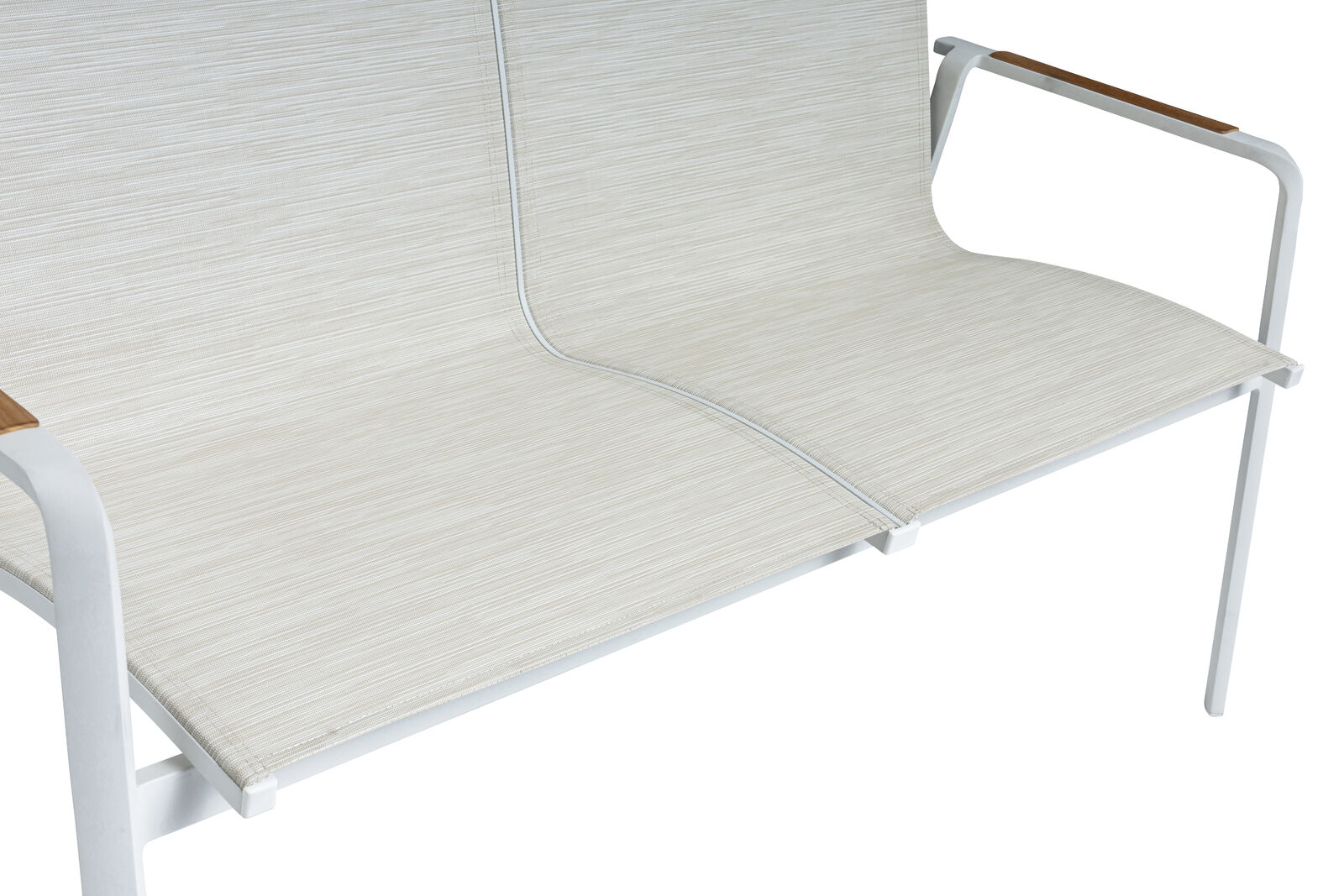Kettler DIAMOND 2er Bank, weiß matt/ beige, Armlehne Teak