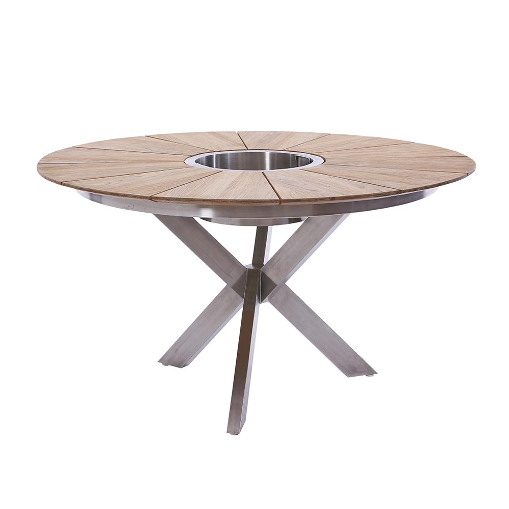 Diamond Garden Tisch Lyon Ø 140 cm Fase / Edelstahl Dunkelgrau / Recycled Teak Natur
