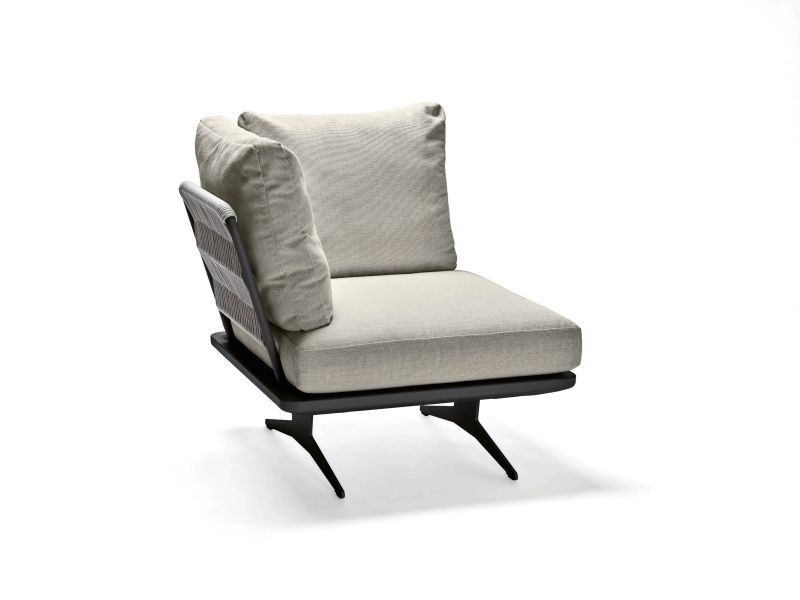 Stern Eckelement Enya Lounge Aluminium anthrazit matt/Kordel Stone Kissen 100% Polyacryl Macchiato