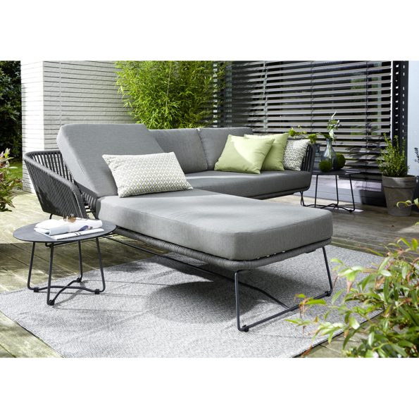 Diamond Garden Milos Modulgruppe lange Ecke links/Dark Grey/Rope-Dunkelgrau/Edelstahl