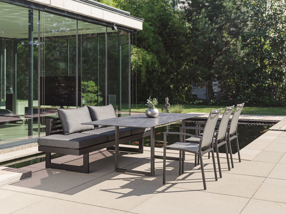 Stern New Holly Dining-Bank/Liege Set Alu schwarz/seindenschwarz 7-teilig