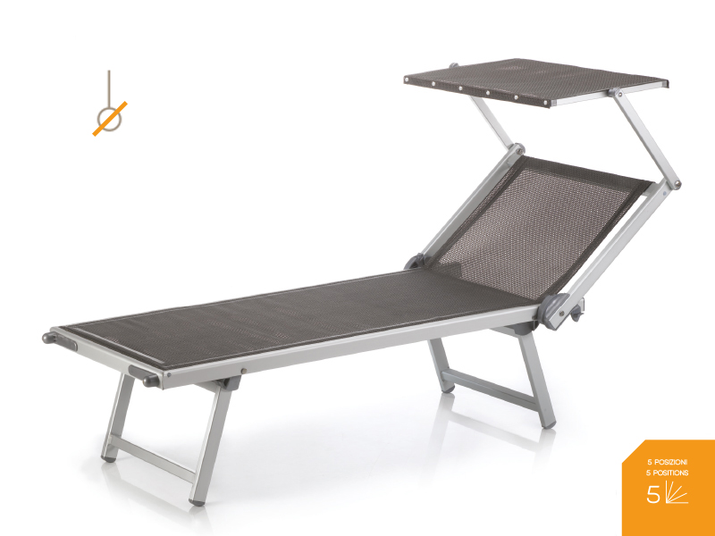 Original italienische Strandliege Rio mit Sonnendach schwarz orange