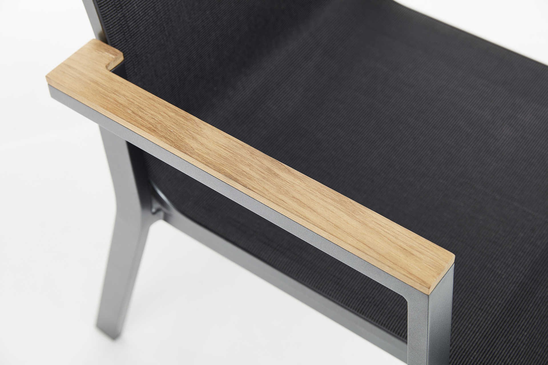 KETTLER RASMUS Stapelsessel mit hoher Rückenlehne, Armlehne Teak, anthrazit/ charcoal, Aluminium/Outdoorgewebe