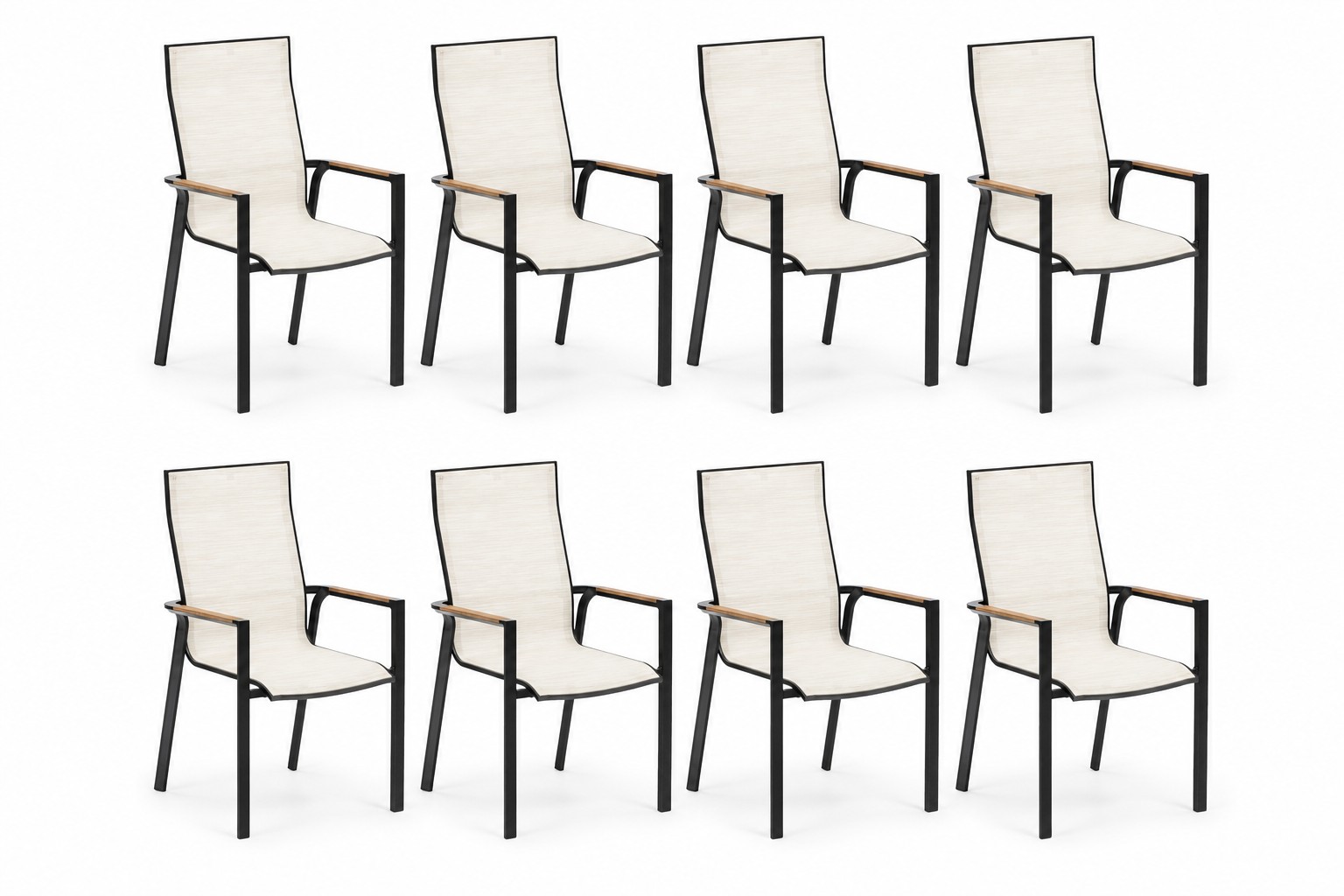KETTLER SENSE Stapelsessel schwarz matt/ beige 8er Set