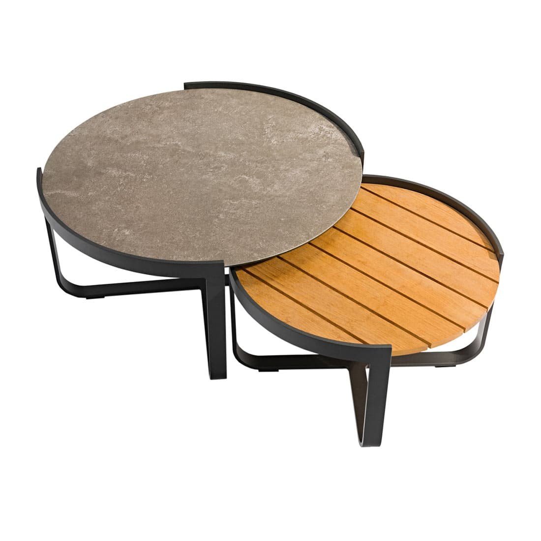 Zebra Fly Lounge 2er-Tischset, Teak & Glas/Keramik