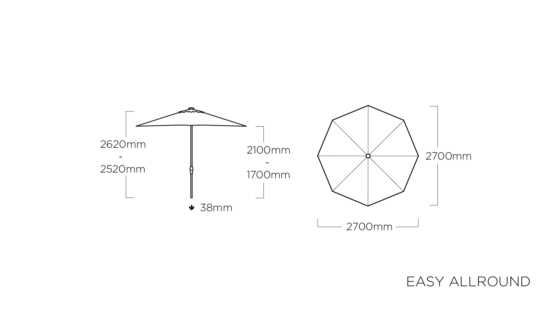 Kettler EASY ALLROUND Kurbelschirm Ø 270 cm anthrazit/hellgrau ohne Sockel