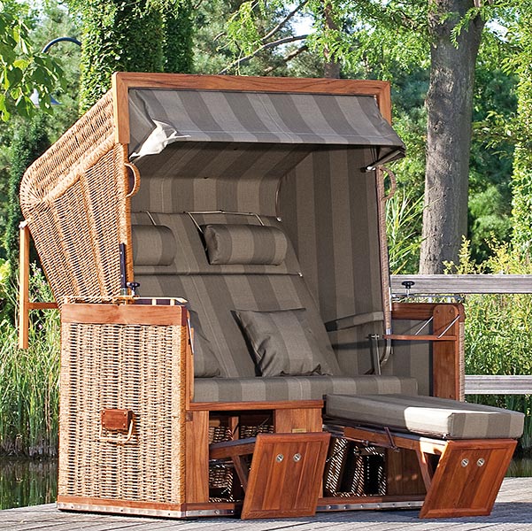 Gartenstrandkorb "Präsident Teak"
2-Sitzer, Liegemodell, 
Kunststoffgeflecht in Hyazinthoptik