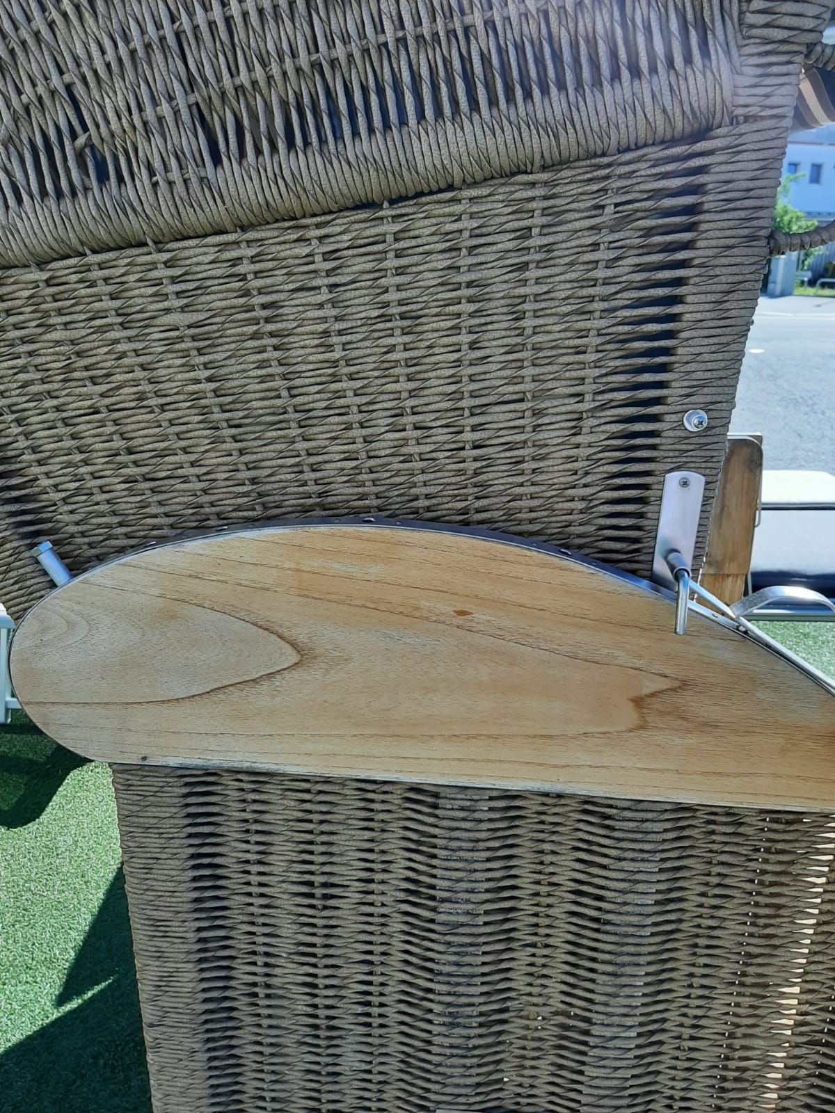 Gartenstrandkorb "Classic Teak" 2-Sitzer, Halblieger Kunststoffgeflecht in Hyazinthoptik
