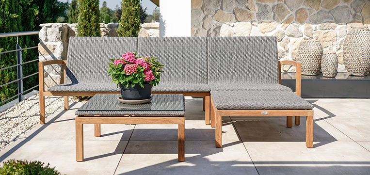 Stern Lounge-Sessel Leah Teak mit Rope steingrau