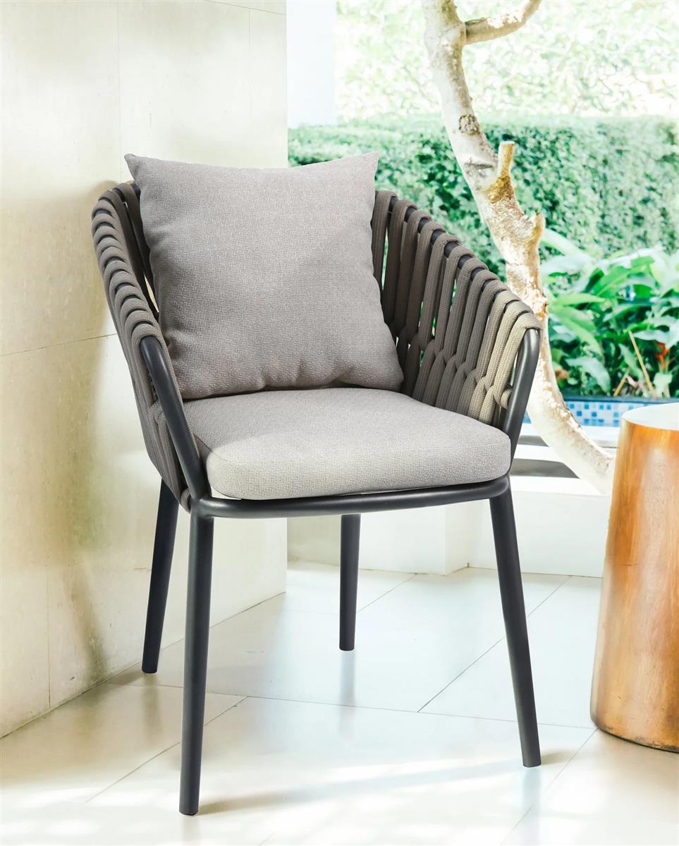 Armstuhl Nizza Aluminium/Textilschnüre anthrazit/taupe