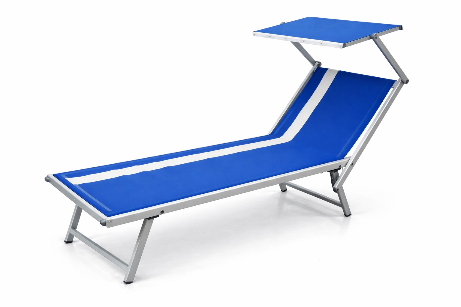 Ramberti Strandliege Bibione Silber/Blau mit weißem Streifen und Sonnendach