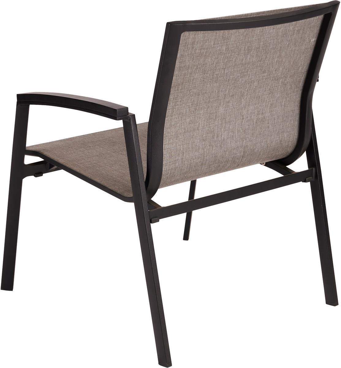 Stern Lounge-Stapelsessel New Top Aluminium schwarz matt Textilen Leinen grau/Teakarmlehnen