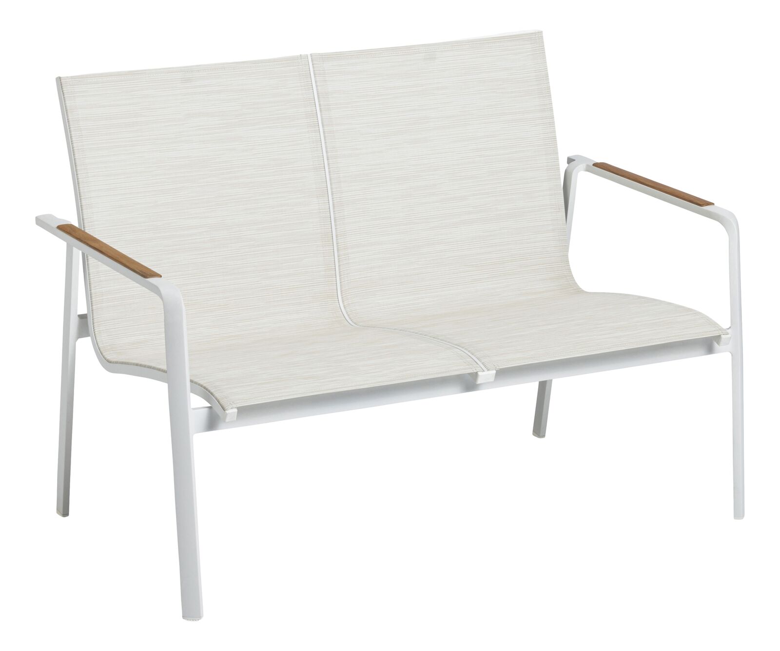 Kettler DIAMOND Lounge 2er Bank weiß matt / natte linen chalk Armlehne Teak