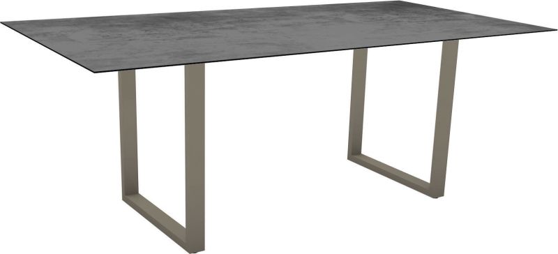 Stern Kufentisch 160x90 cm Aluminium greige mit Tischplatte Silverstar 2.0 Dekor Flint