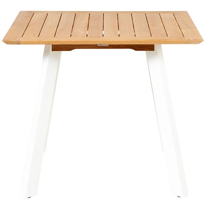 Traditional Teak Gartentisch Luna 90 x 90 Alubeine weiß Teakholz