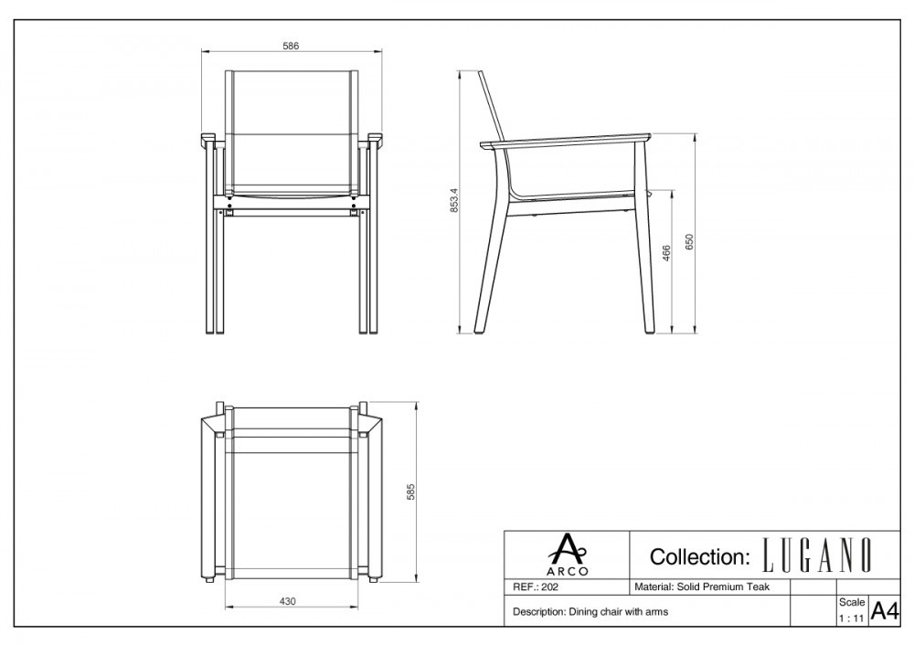 ARCO Lugano Stapelstuhl mit Armlehne Teakholz Textilene Taupe