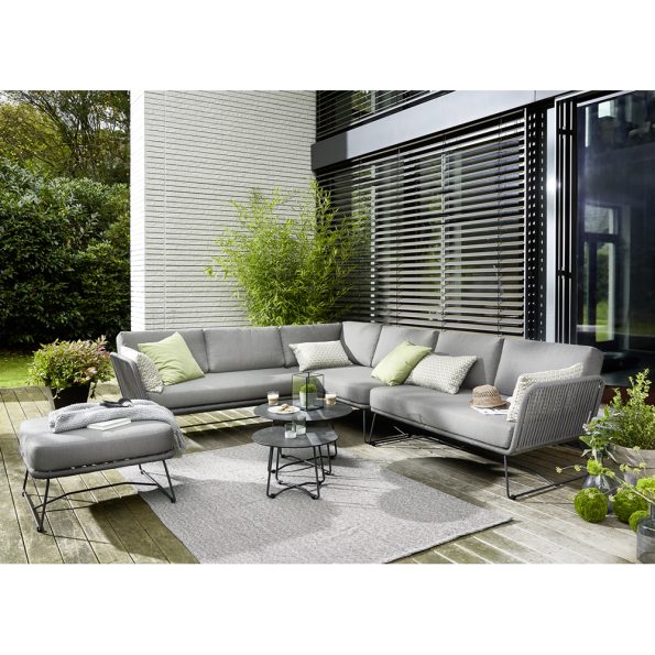 Diamond Garden Milos Modulgruppe lange Ecke rechts/Dark Grey/Rope-Dunkelgrau/Edelstahl