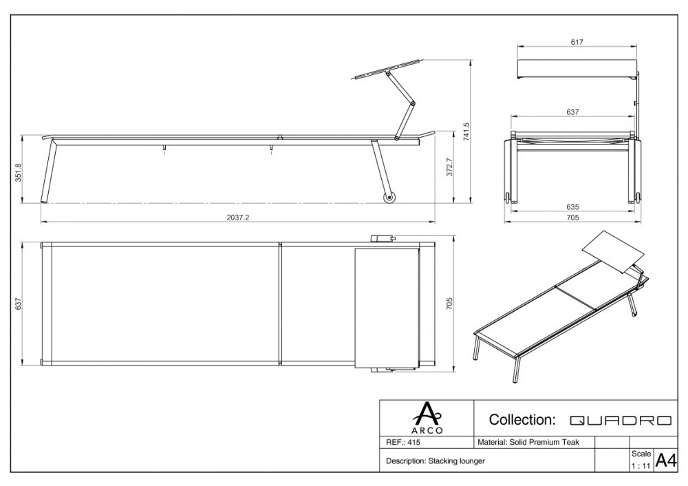 ARCO Quadro Sonnenliege ohne Sonnendach Edelstahl Taupe